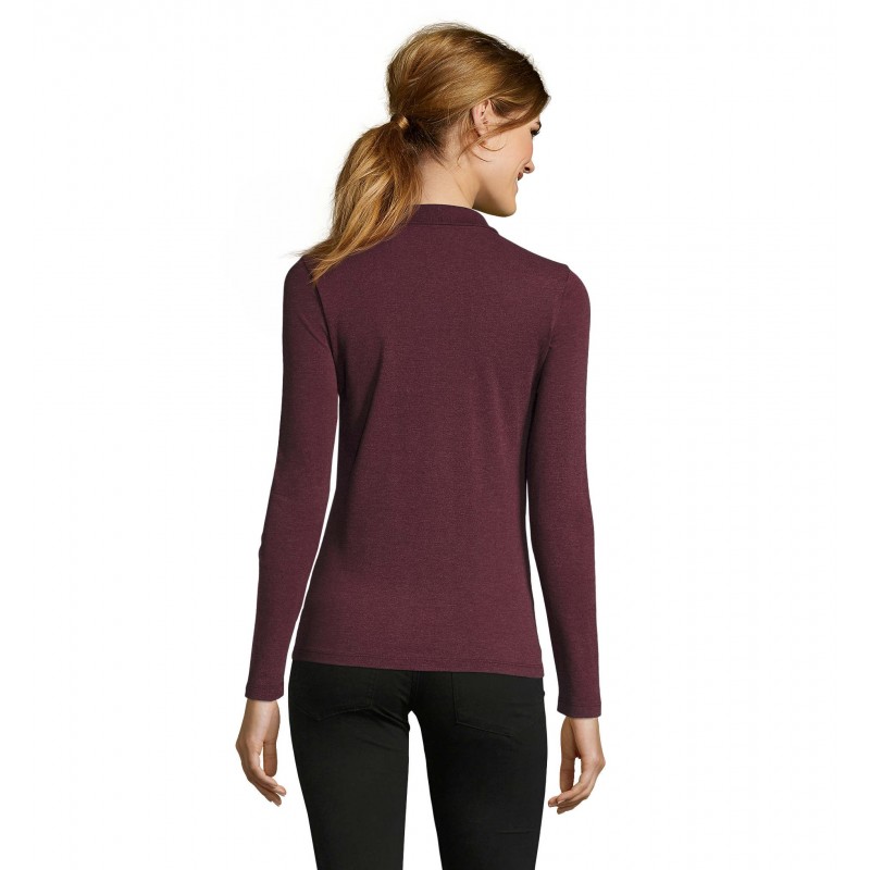 Sol's - Polo piqué manches longues femme PERFECT LSL WOMEN - Oxblood Chiné
