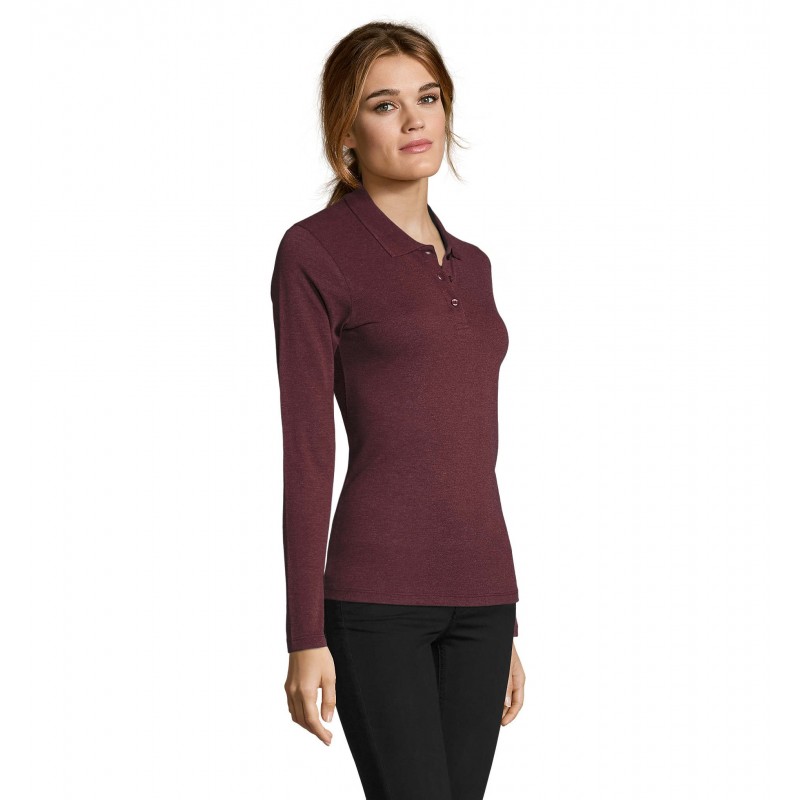 Sol's - Polo piqué manches longues femme PERFECT LSL WOMEN - Oxblood Chiné