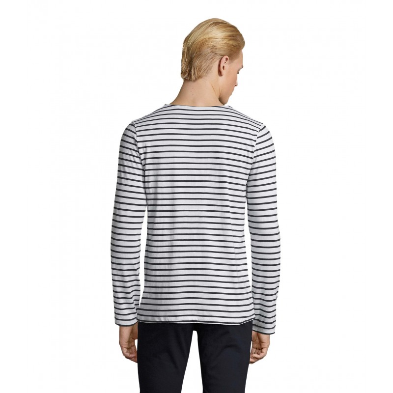Sol's - Tee-shirt homme manches longues rayé MARINE MEN - Blanc / Marine