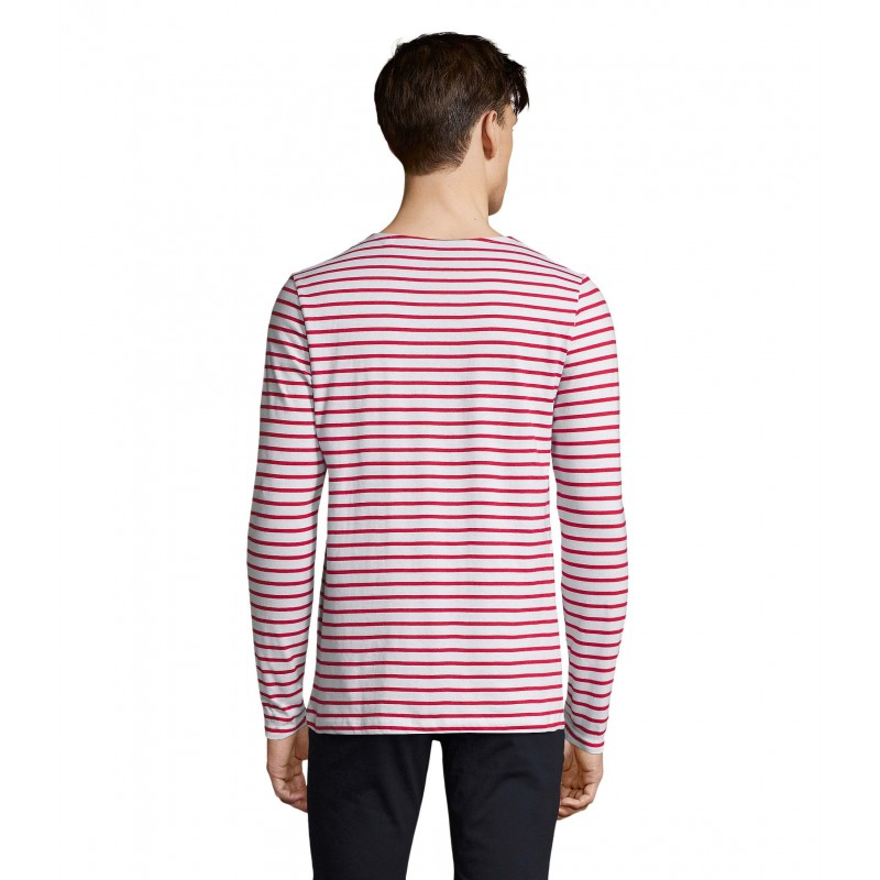 Sol's - Tee-shirt homme manches longues rayé MARINE MEN - Blanc / Rouge