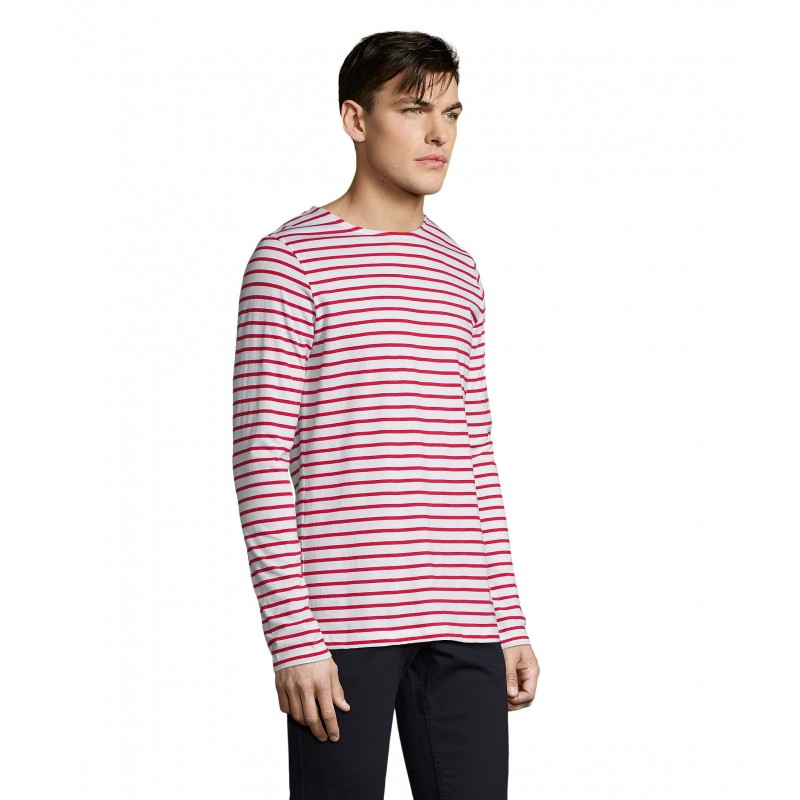 Sol's - Tee-shirt homme manches longues rayé MARINE MEN - Blanc / Rouge