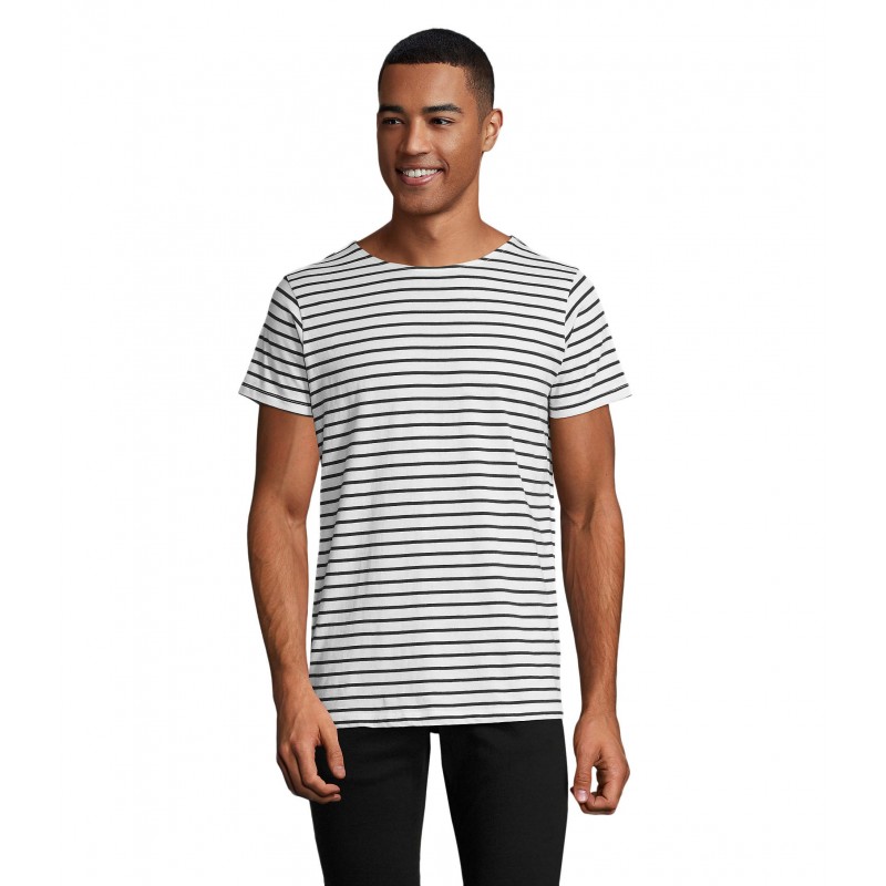 Sol's - Tee-shirt homme col rond rayé MILES MEN - Blanc / Marine