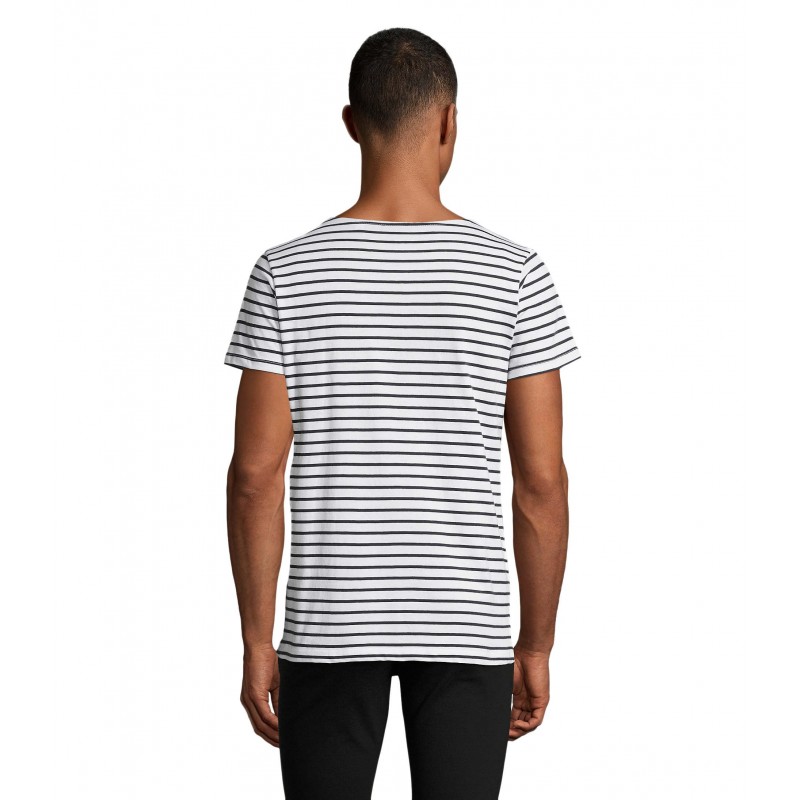 Sol's - Tee-shirt homme col rond rayé MILES MEN - Blanc / Marine