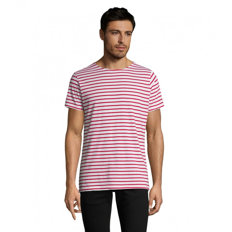 Sol's - Tee-shirt homme col rond rayé MILES MEN - Blanc / Rouge