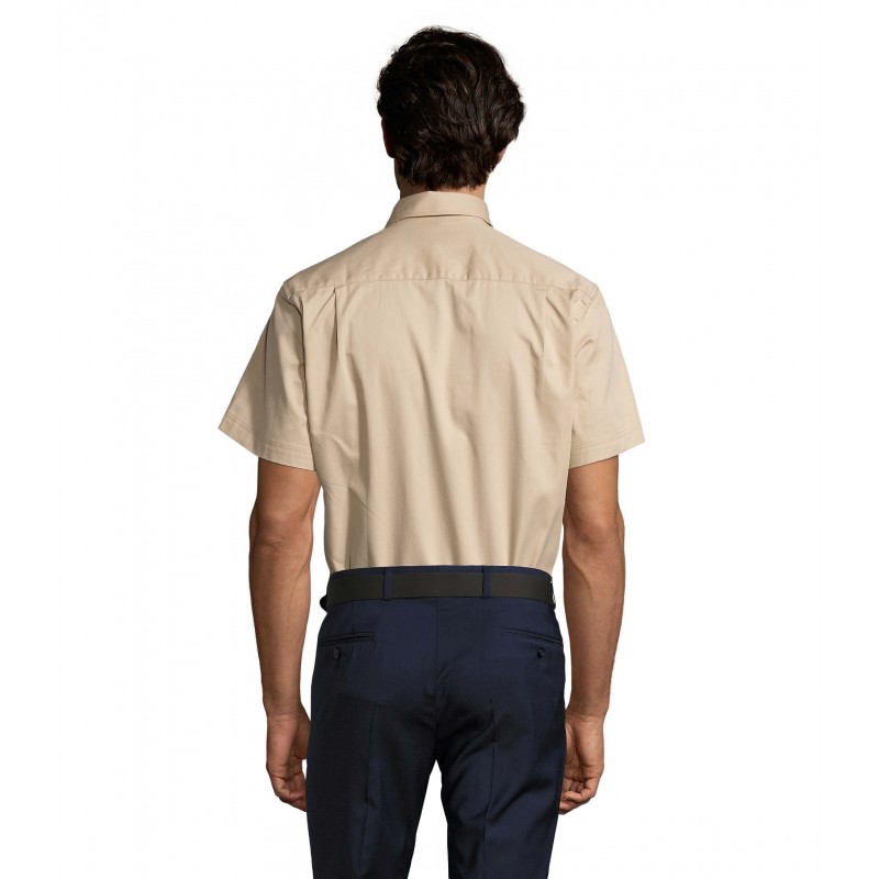 Sol's - Chemise homme en twill de coton manches courtes BROOKLYN - Beige