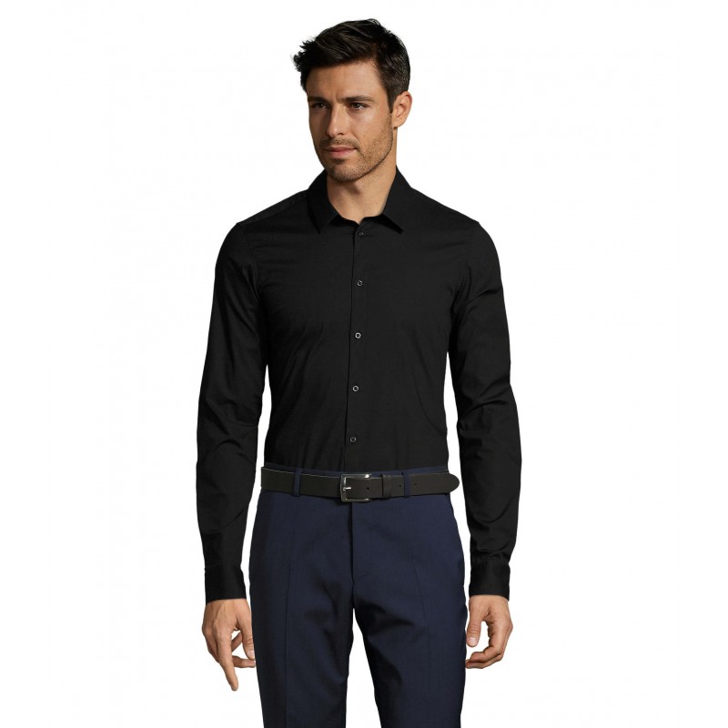 Sol's - Chemise homme stretch manches longues BLAKE MEN - Noir