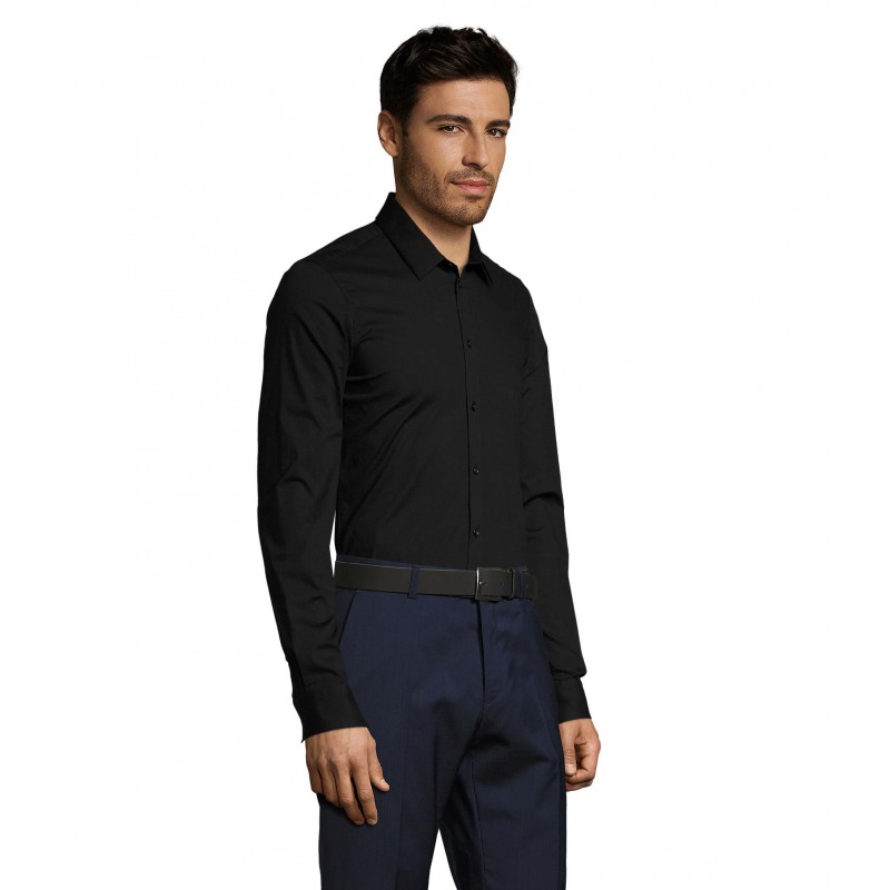 Sol's - Chemise homme stretch manches longues BLAKE MEN - Noir