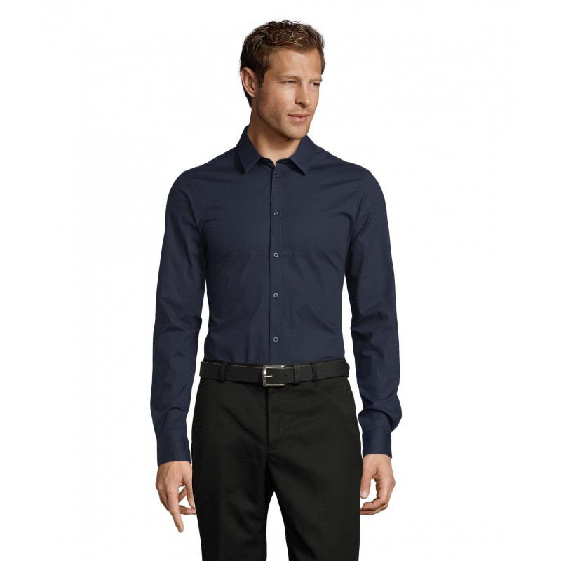 Sol's - Chemise homme stretch manches longues BLAKE MEN - Bleu Foncé