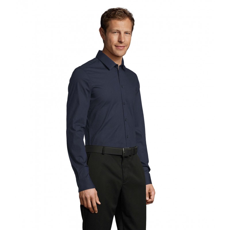 Sol's - Chemise homme stretch manches longues BLAKE MEN - Bleu Foncé