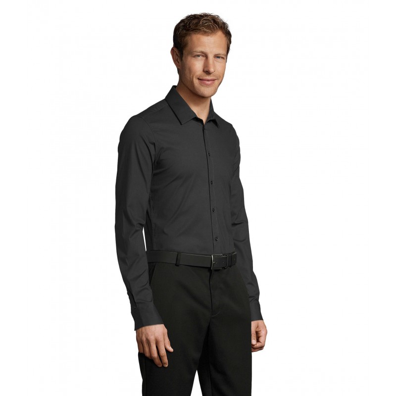 Sol's - Chemise homme stretch manches longues BLAKE MEN - Gris Titanium