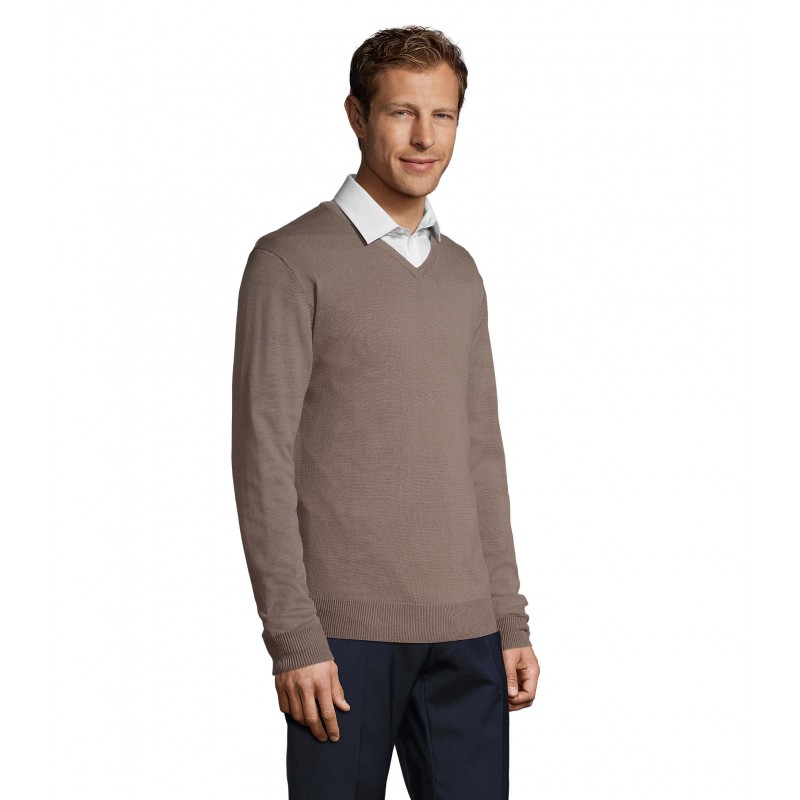 Sol's - Pull col v homme GALAXY MEN - Gris Moyen
