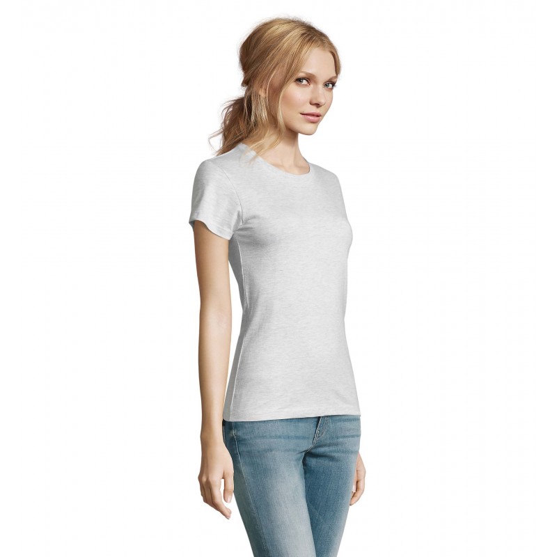 Sol's - Tee-shirt femme col rond IMPERIAL WOMEN - Blanc Chiné
