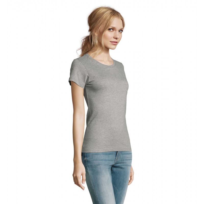 Sol's - Tee-shirt femme col rond IMPERIAL WOMEN - Gris Chiné