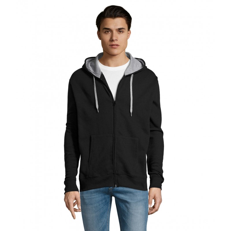 Sol's - Veste zippée homme bicolore à capuche doublée contrastée SOUL MEN - Noir