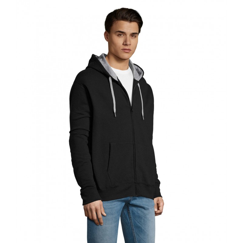Sol's - Veste zippée homme bicolore à capuche doublée contrastée SOUL MEN - Noir