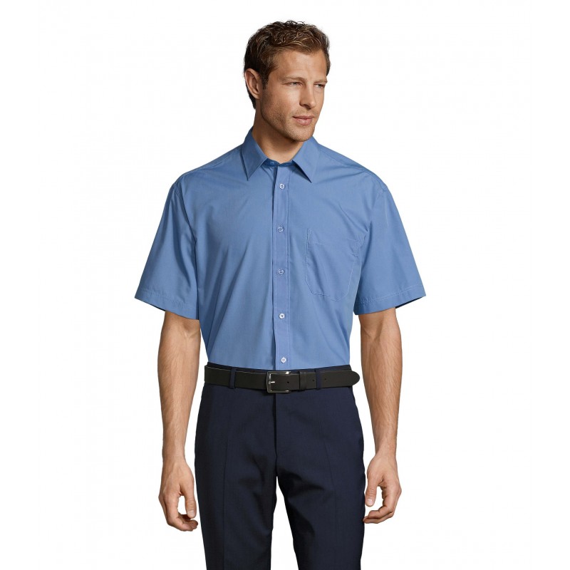 Sol's - Chemise homme popeline manches courtes BRISTOL - Bleu Moyen