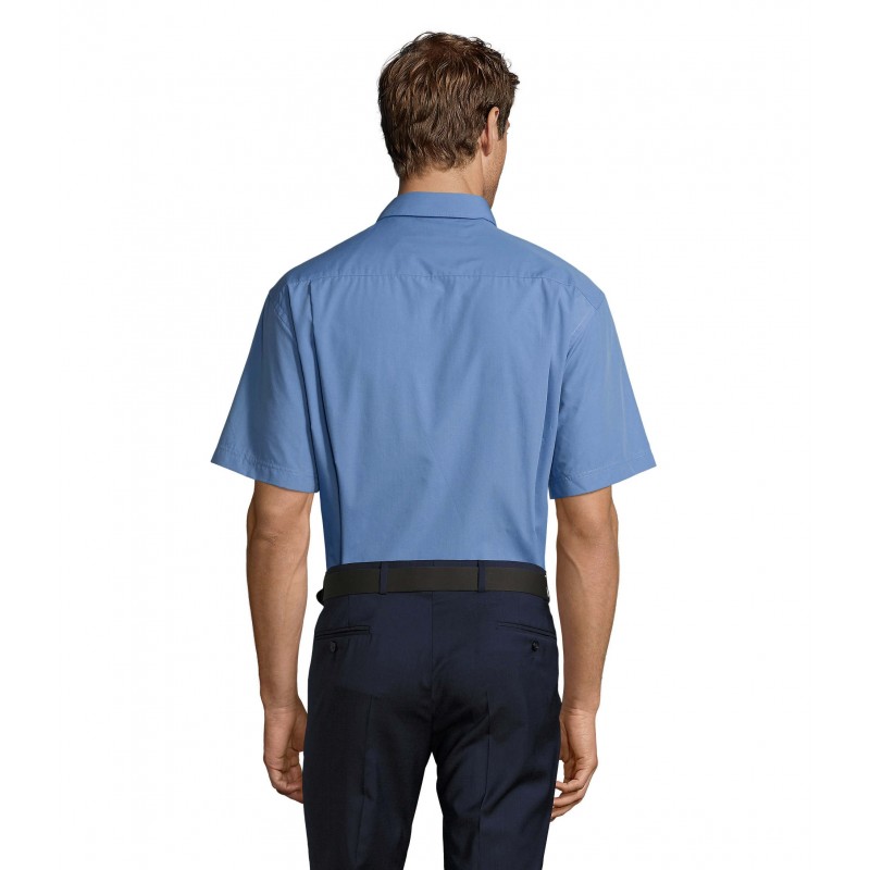 Sol's - Chemise homme popeline manches courtes BRISTOL - Bleu Moyen