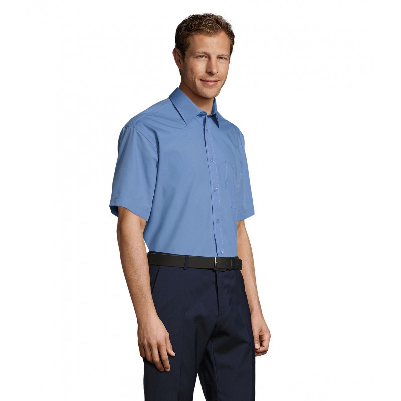 Sol's - Chemise homme popeline manches courtes BRISTOL - Bleu Moyen