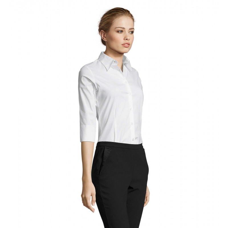 Sol's - Chemise femme stretch manches 3/4 EFFECT - Blanc