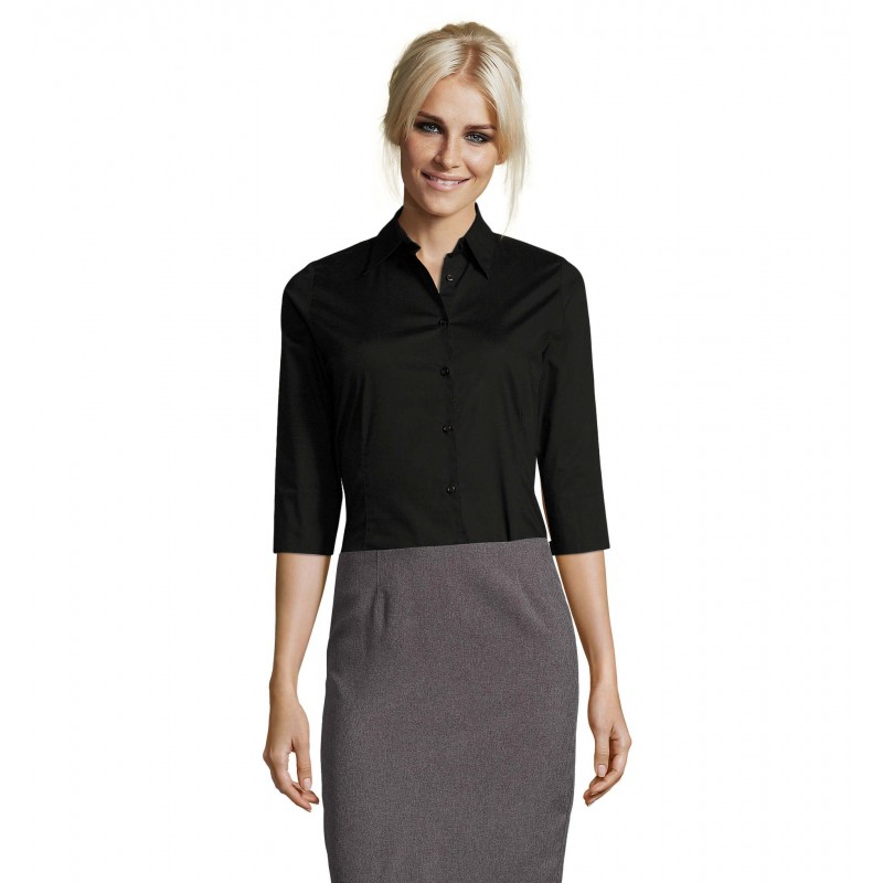 Sol's - Chemise femme stretch manches 3/4 EFFECT - Noir