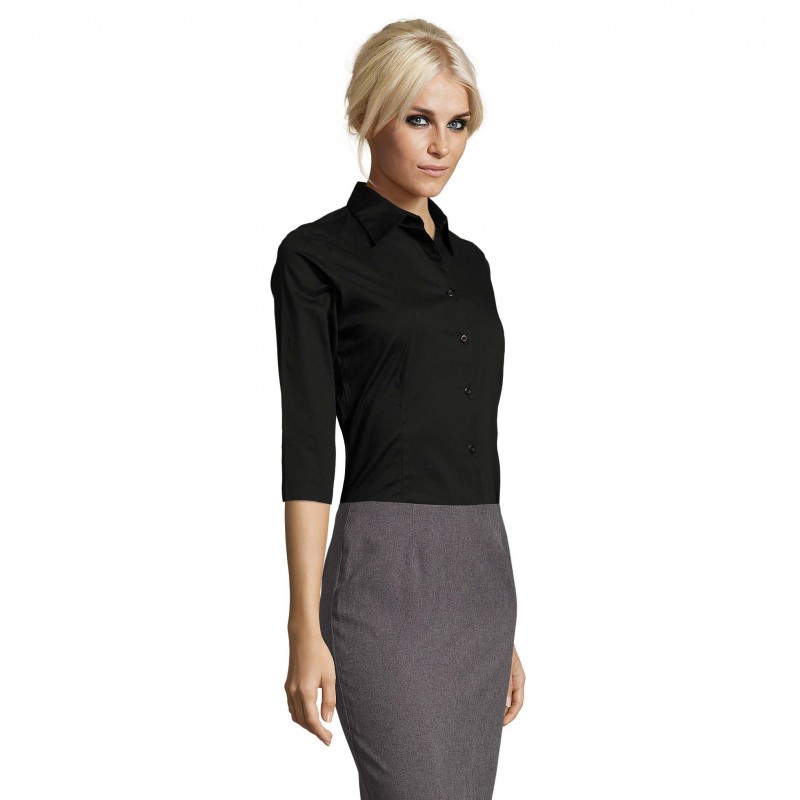 Sol's - Chemise femme stretch manches 3/4 EFFECT - Noir