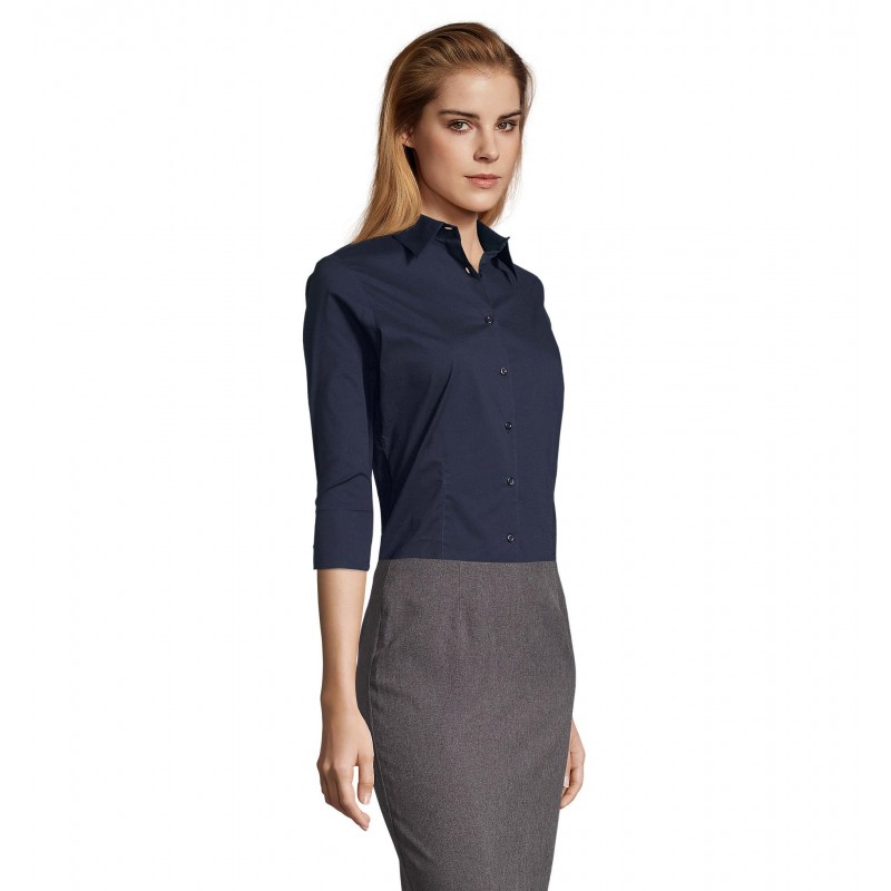 Sol's - Chemise femme stretch manches 3/4 EFFECT - Bleu Foncé