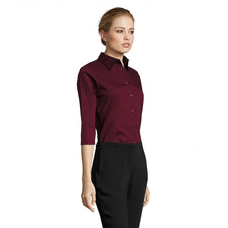 Sol's - Chemise femme stretch manches 3/4 EFFECT - Bordeaux Moyen