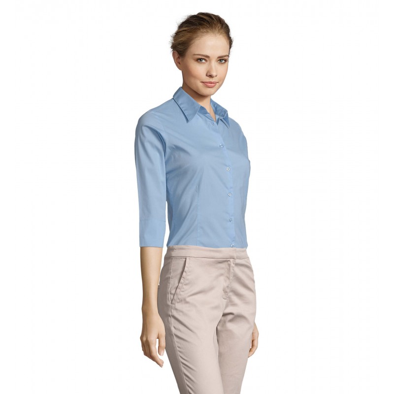 Sol's - Chemise femme stretch manches 3/4 EFFECT - Ciel Vif