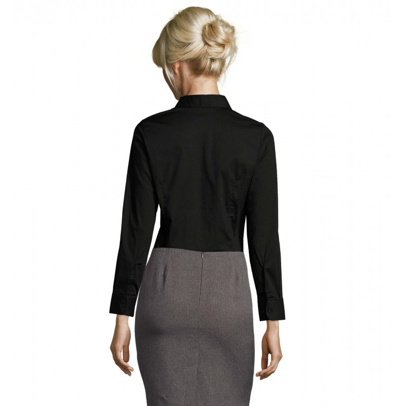 Sol's - Chemise femme stretch manches longues EDEN - Noir