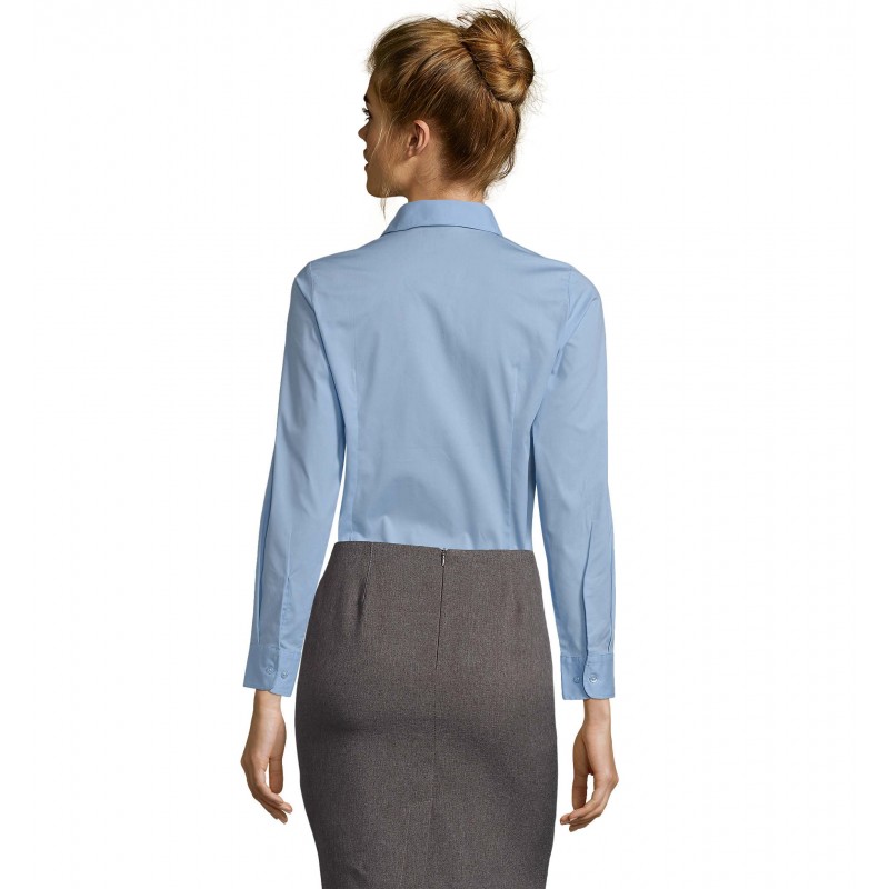 Sol's - Chemise femme stretch manches longues EDEN - Ciel Vif