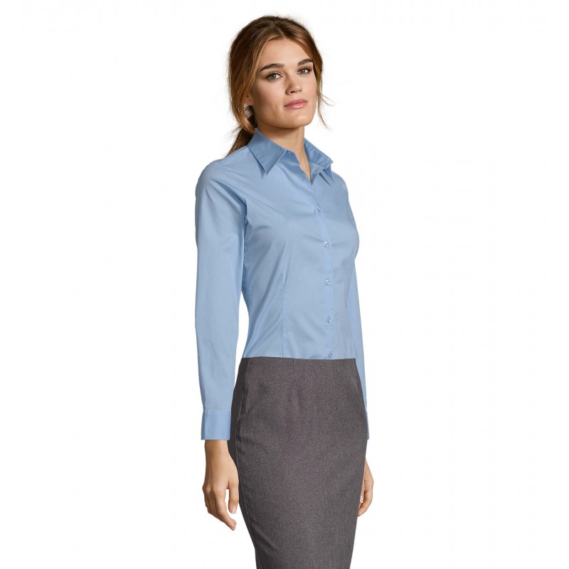 Sol's - Chemise femme stretch manches longues EDEN - Ciel Vif