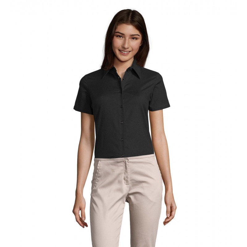 Sol's - Chemise femme oxford manches courtes ELITE - Noir