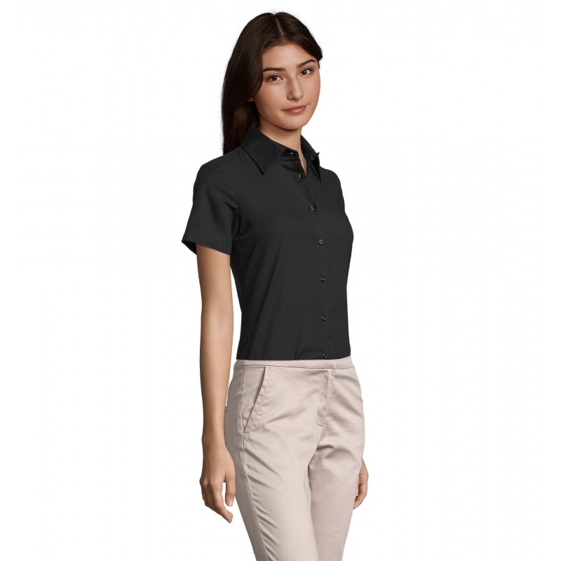 Sol's - Chemise femme oxford manches courtes ELITE - Noir
