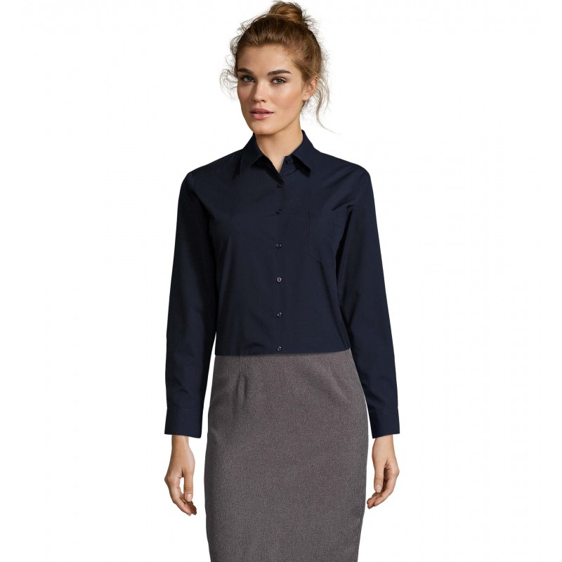 Sol's - Chemise femme popeline manches longues EXECUTIVE - Bleu Foncé