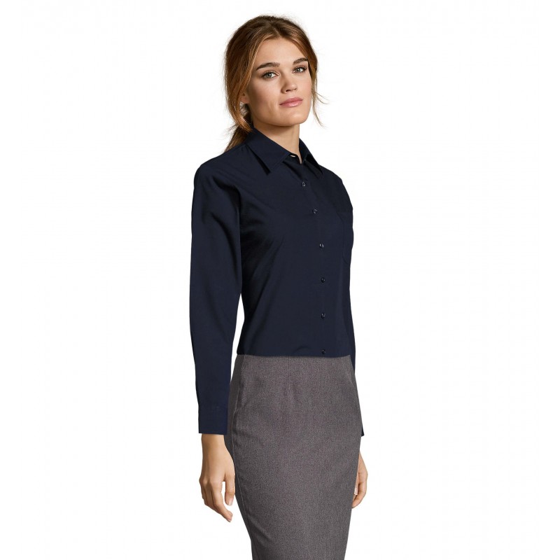 Sol's - Chemise femme popeline manches longues EXECUTIVE - Bleu Foncé