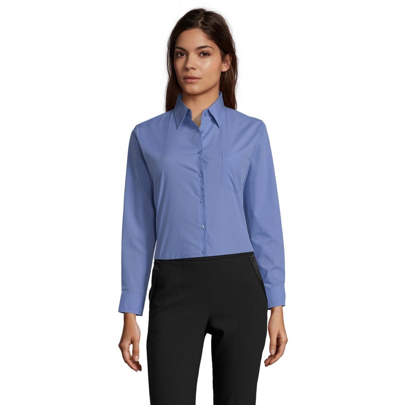 Sol's - Chemise femme popeline manches longues EXECUTIVE - Bleu Moyen