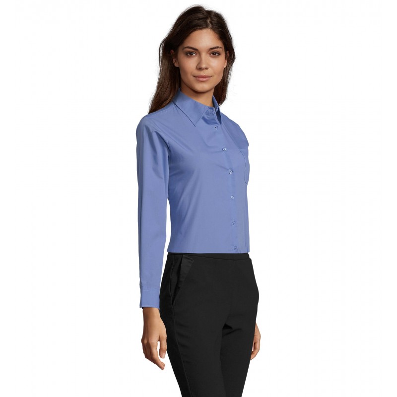Sol's - Chemise femme popeline manches longues EXECUTIVE - Bleu Moyen