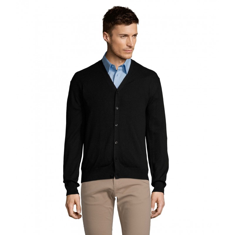 Sol's - Gilet homme boutonné col v GOLDEN MEN - Noir