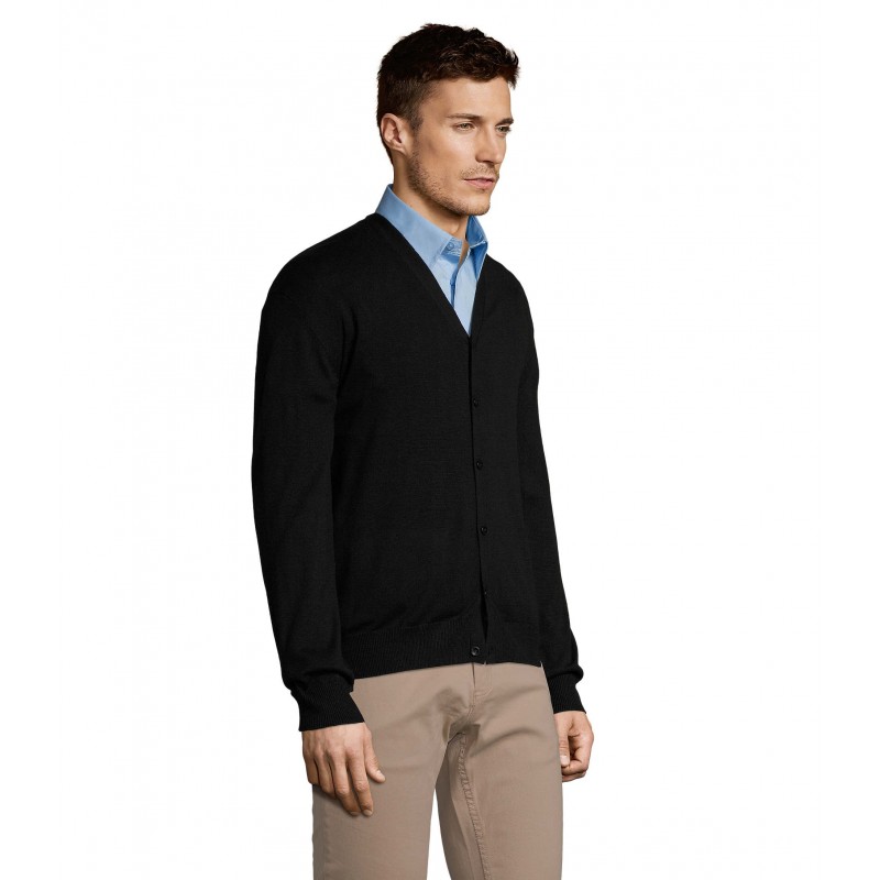 Sol's - Gilet homme boutonné col v GOLDEN MEN - Noir