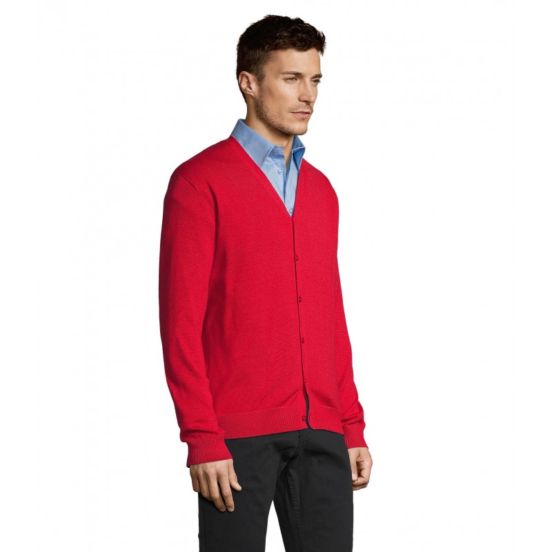 Sol's - Gilet homme boutonné col v GOLDEN MEN - Rouge