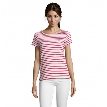 Sol's - Tee-shirt femme col rond rayé MILES WOMEN - Blanc / Rouge