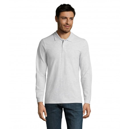 Sol's - Polo piqué manches longues homme PERFECT LSL MEN - Blanc Chiné
