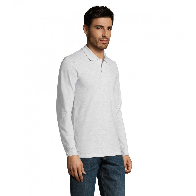 Sol's - Polo piqué manches longues homme PERFECT LSL MEN - Blanc Chiné