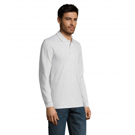 Sol's - Polo piqué manches longues homme PERFECT LSL MEN - Blanc Chiné