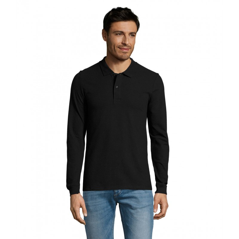 Sol's - Polo piqué manches longues homme PERFECT LSL MEN - Noir
