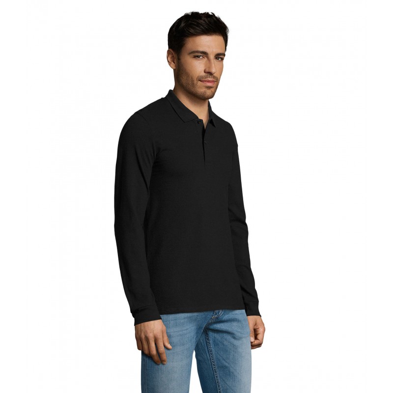Sol's - Polo piqué manches longues homme PERFECT LSL MEN - Noir