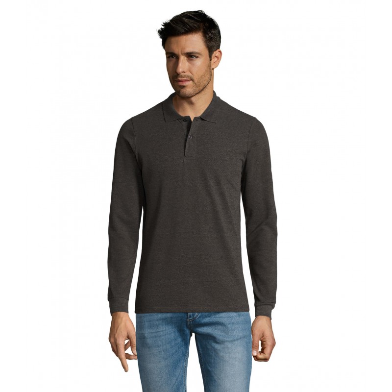 Sol's - Polo piqué manches longues homme PERFECT LSL MEN - Anthracite Chiné