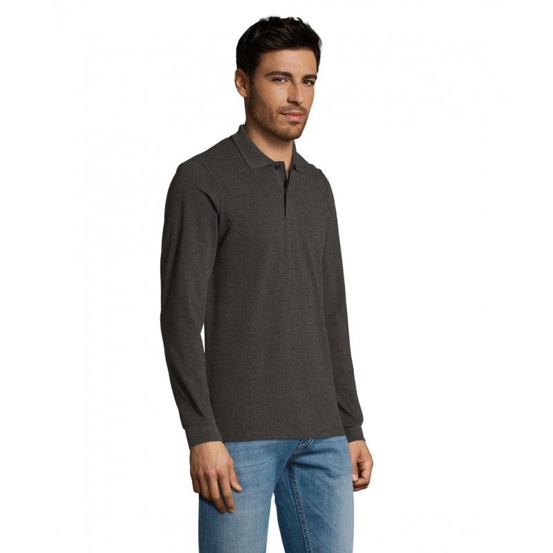 Sol's - Polo piqué manches longues homme PERFECT LSL MEN - Anthracite Chiné