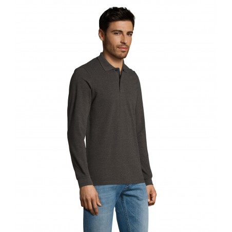 Sol's - Polo piqué manches longues homme PERFECT LSL MEN - Anthracite Chiné
