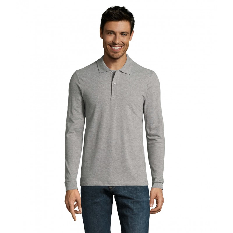 Sol's - Polo piqué manches longues homme PERFECT LSL MEN - Gris Chiné